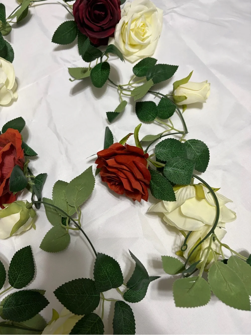 DIY 3 5ft Artificial Rose Garlands - Red, Burgundy & Cream Flowers